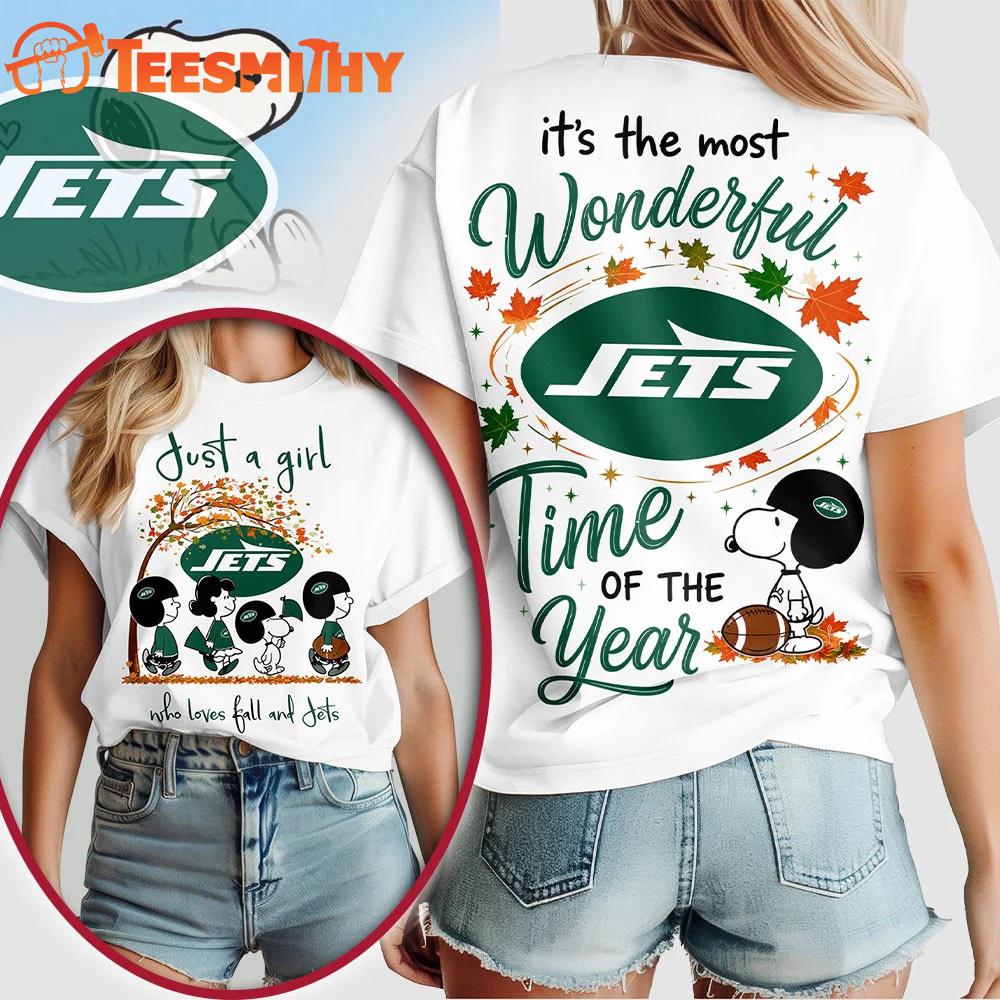 New York Jets NFL Snoopy Fall Wonderful Time of the Year 3D Shirt