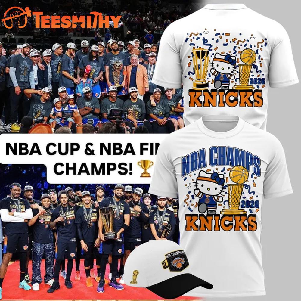 New York Knicks 2026 NBA Finals Champions x Hello Kitty White T Shirt