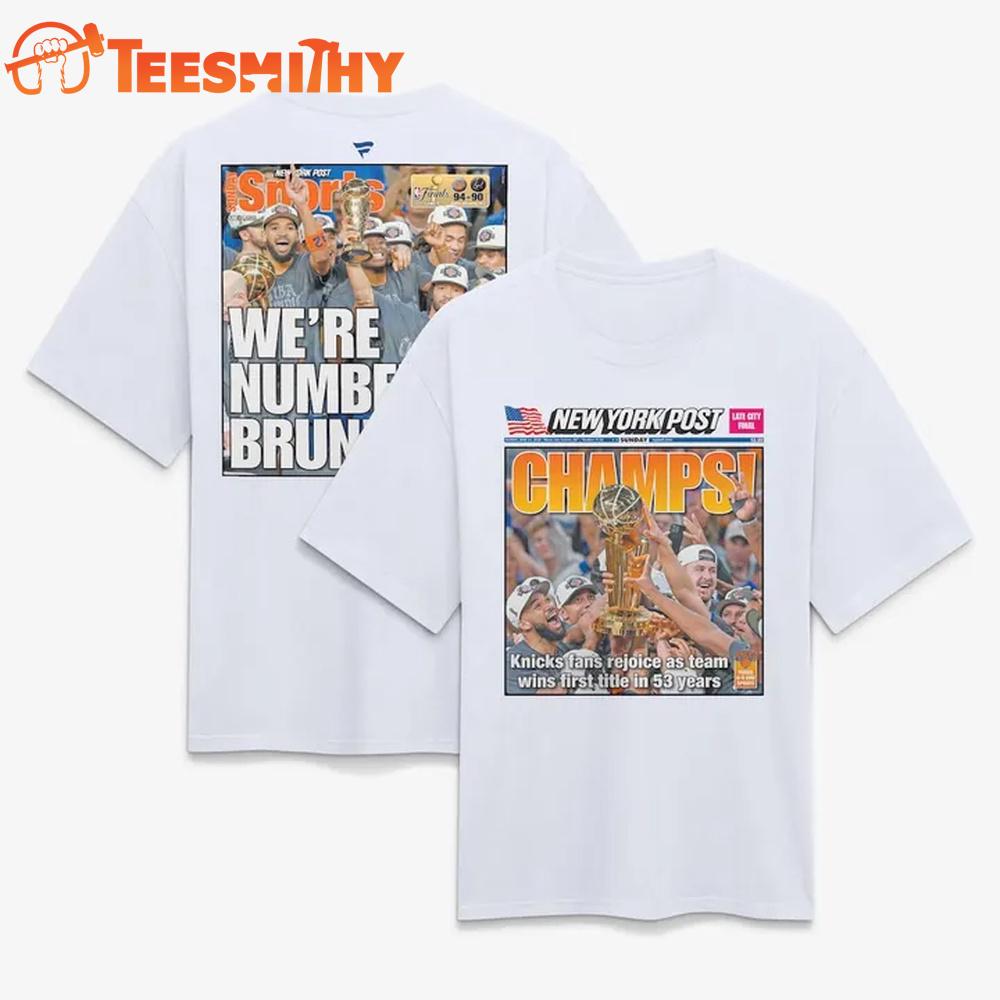 New York Knicks x New York Post Fanatics White 2026 NBA Finals Champions Newspaper Cover Heavyweight T-Shirt