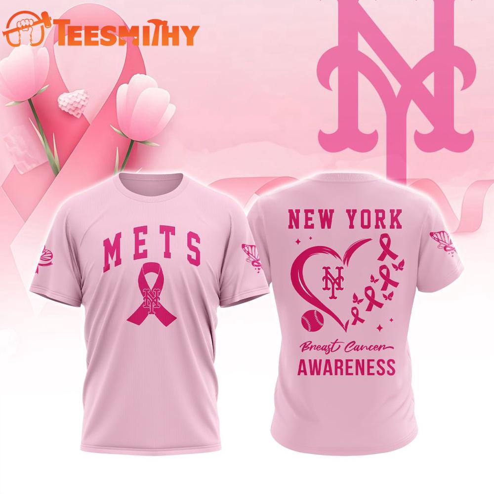 New York Mets 2025 MLB Pink Breast Cancer Awareness Design 3D Shirt
