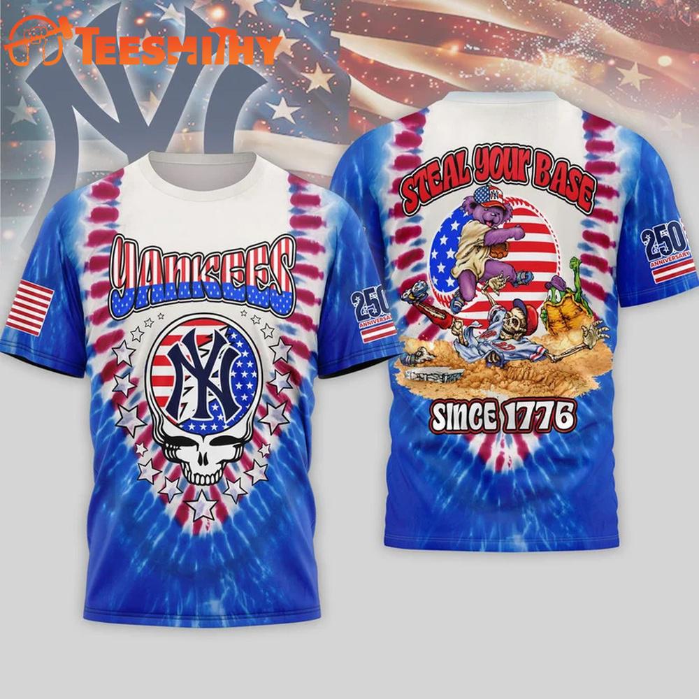 New York Yankees 2026 MLB Grateful Dead 250 Years Of America 3D T Shirt