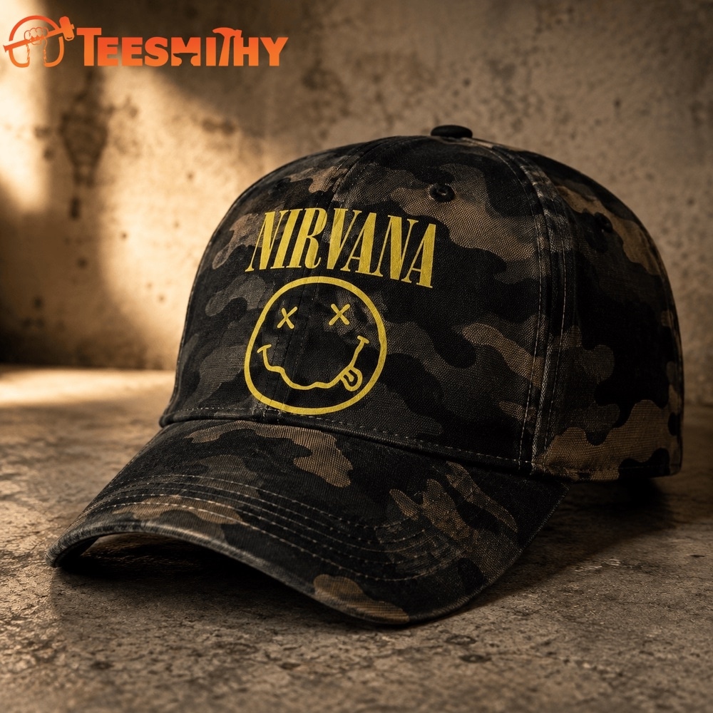 Nirvana Nevermind Smiley Vintage Camo Grunge Rock Classic Cap