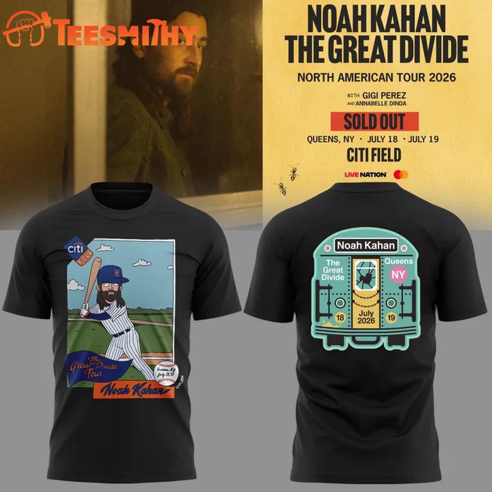 Noah Kahan x New York Mets The Great Divide Tour 2026 Black T Shirt