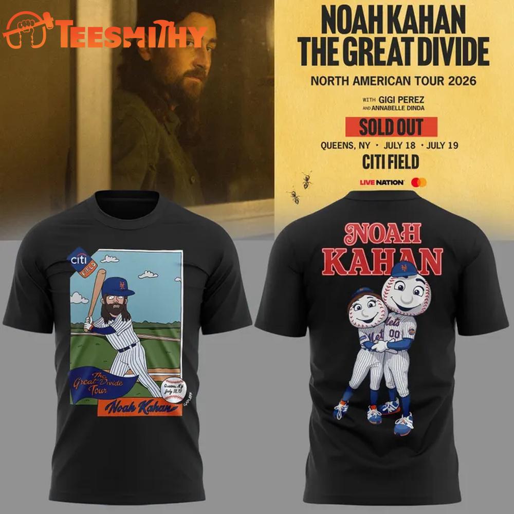 Noah Kahan x New York Mets The Great Divide Tour 2026 Mascot Design Black 3D Shirt