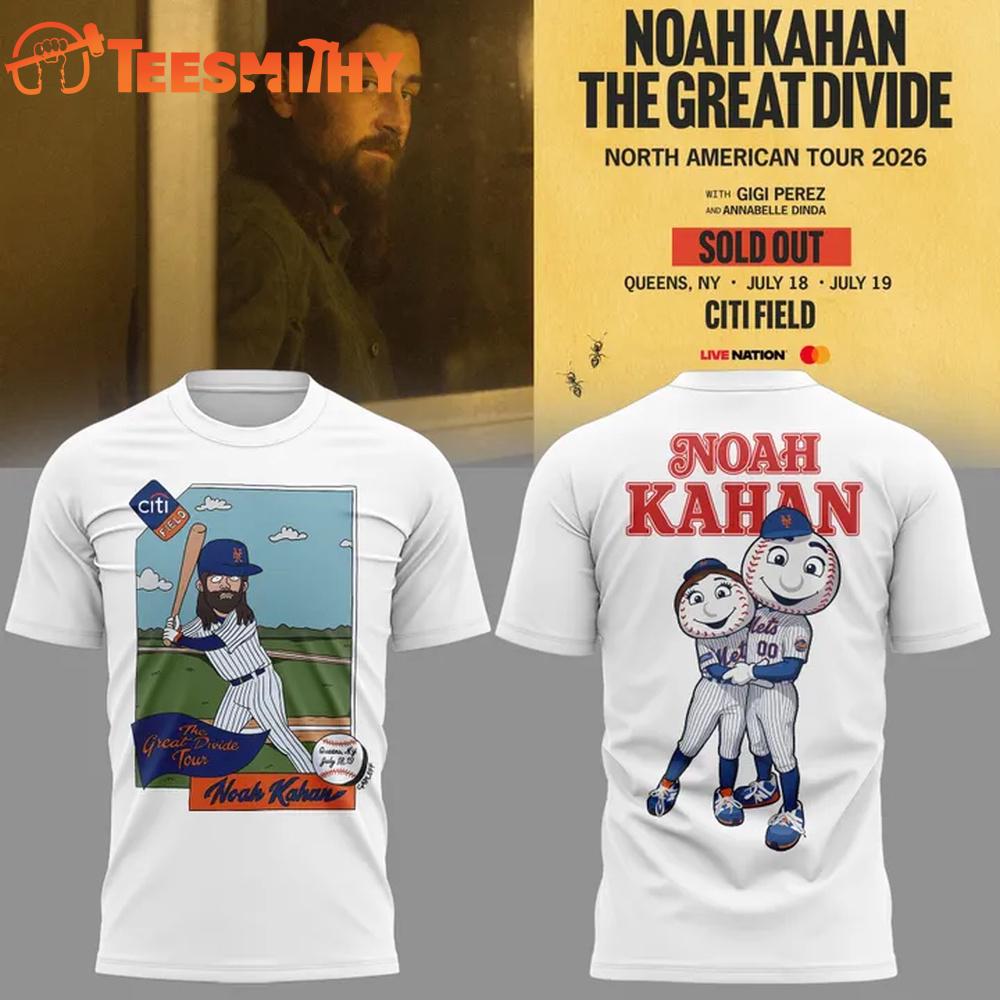 Noah Kahan x New York Mets The Great Divide Tour 2026 Mascot Design White 3D Shirt