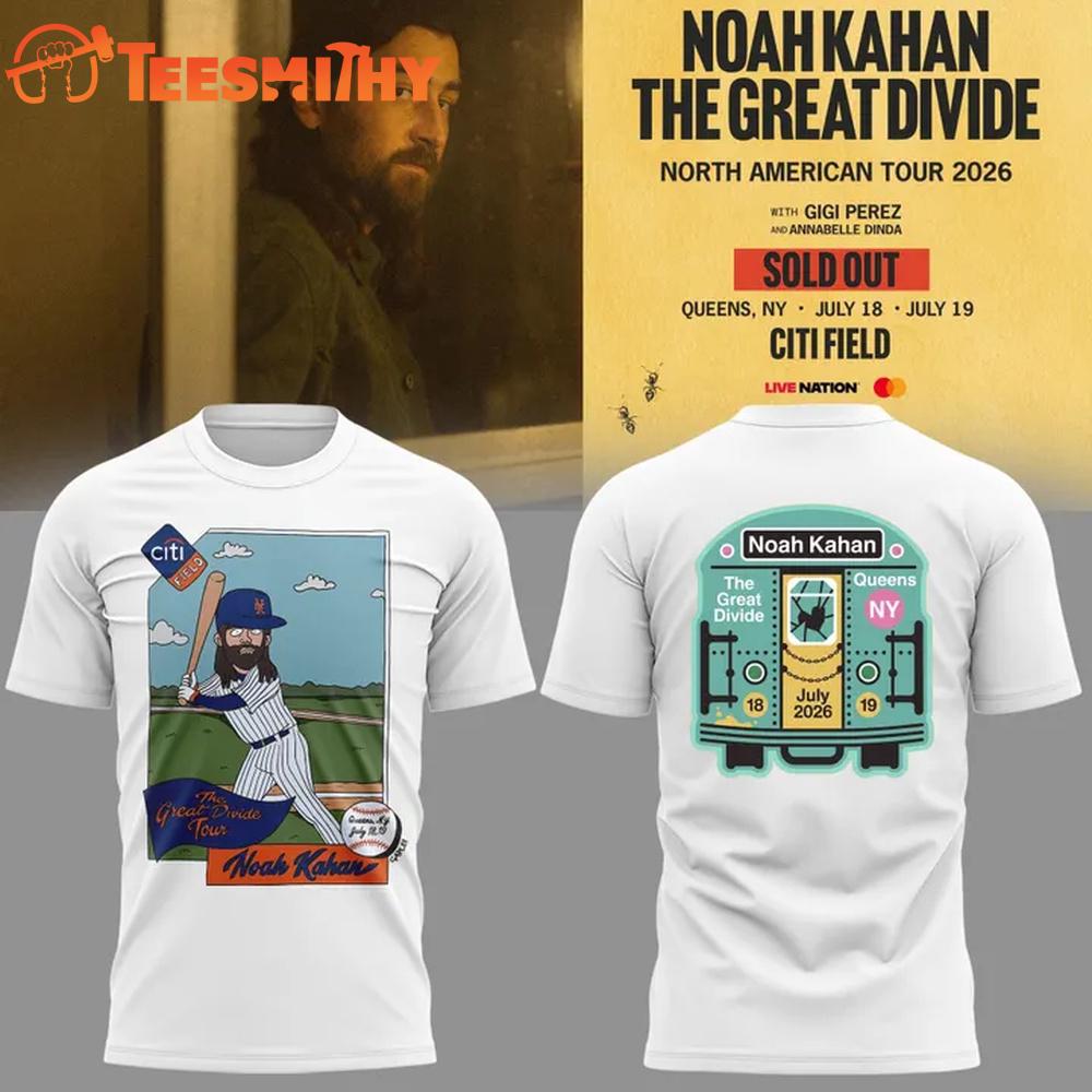 Noah Kahan x New York Mets The Great Divide Tour 2026 White T Shirt