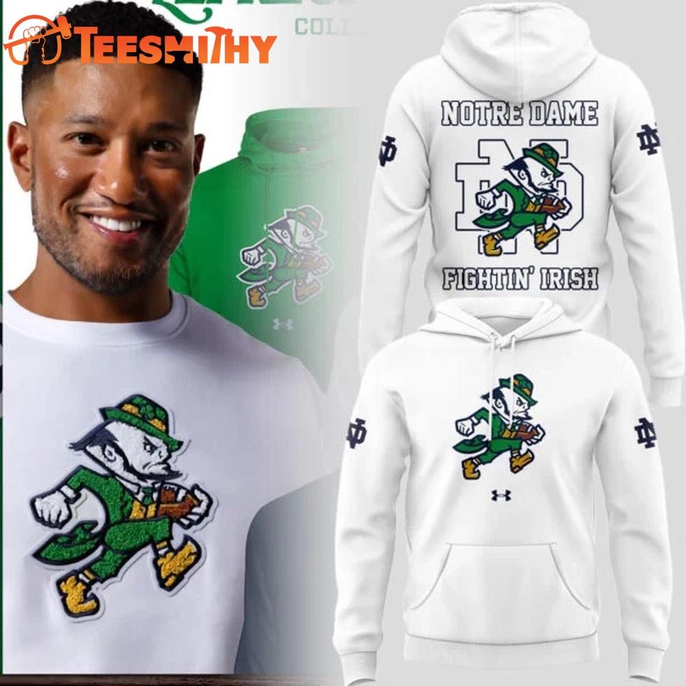 Notre Dame Fighting Irish Football Leprechaun Collection 2025 White Hoodie Shirt