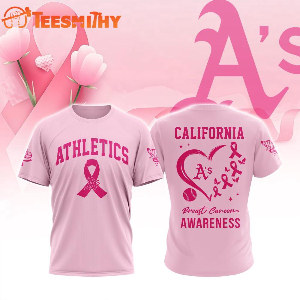 Oakland Athletics 2025 MLB Pink Breast Cancer Awareness Design 3D Shirt