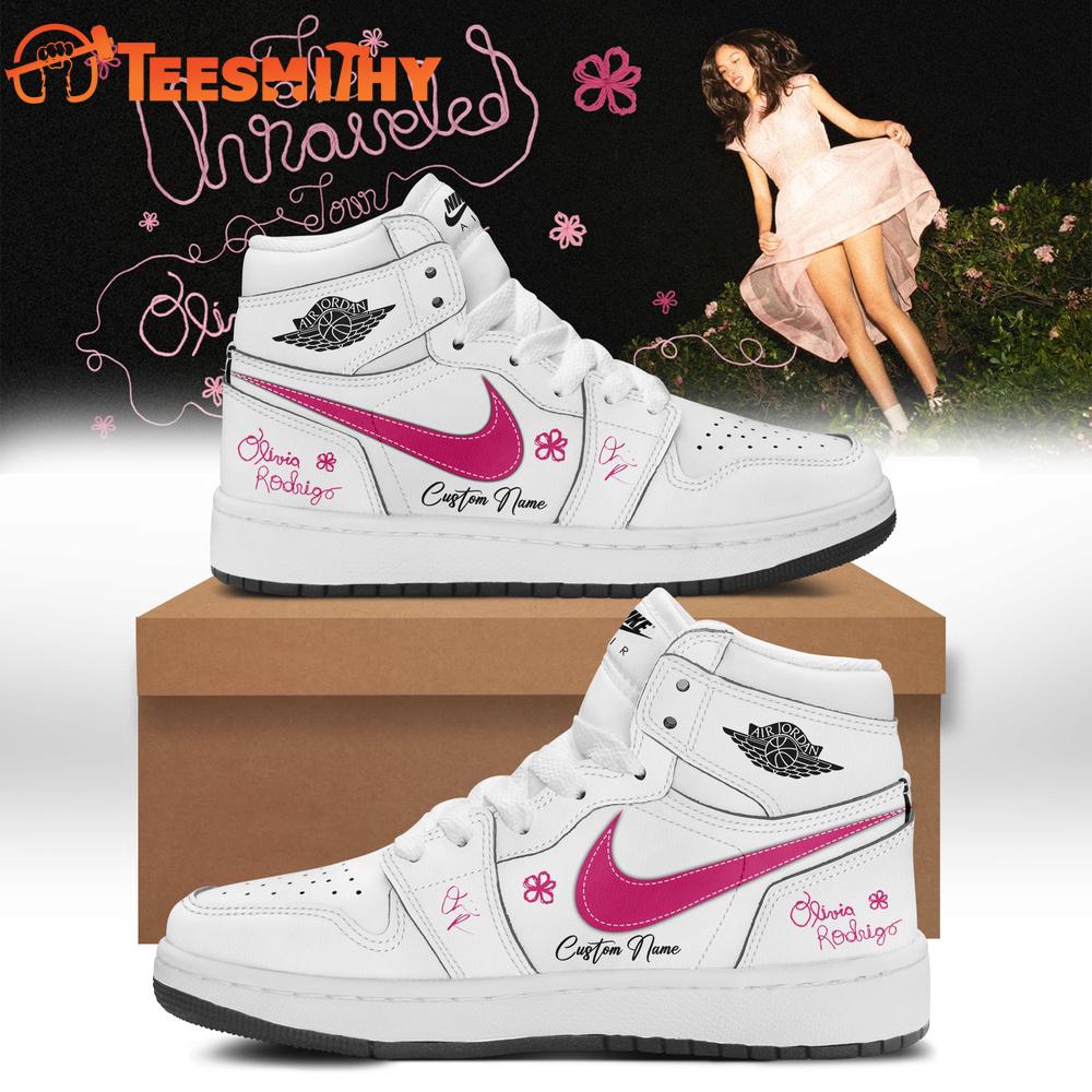 Olivia Rodrigo The Unraveled Tour Signed 2026 White Air Jordan 1 Higtop Shoes