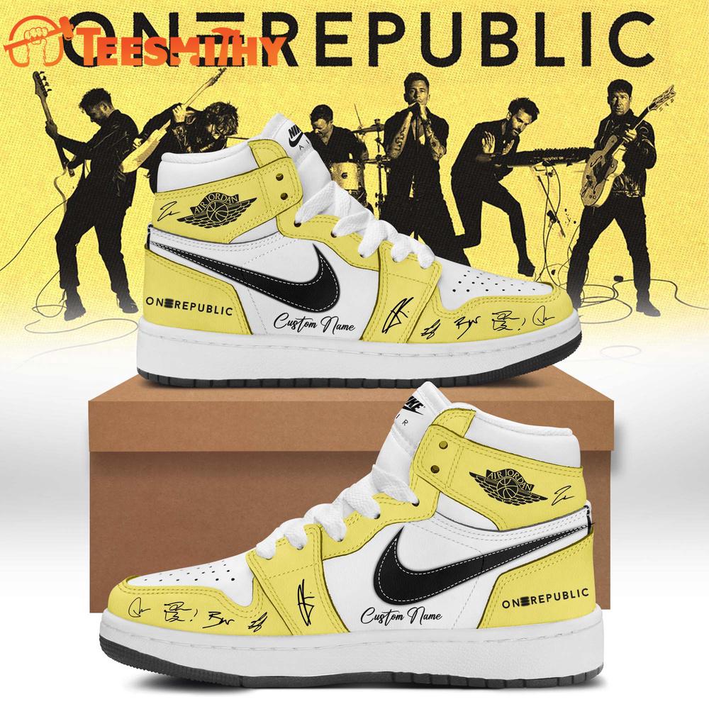 OneRepublic Official Tour 2026 Signature Yellow Air Jordan 1 Hightop Shoes