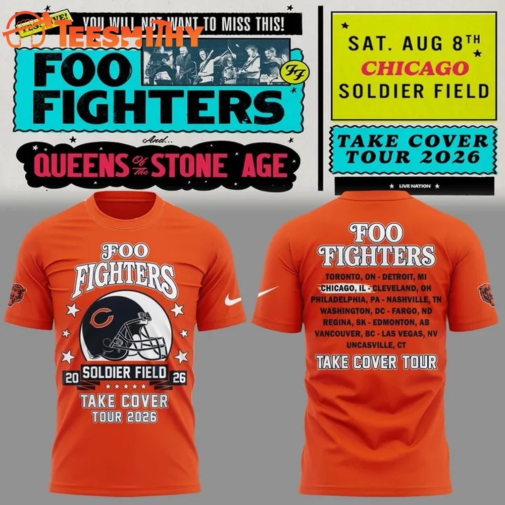 Orange Shirt Foo Fighters x Chicago Bears, Take Cover Tour 2026 T Shirt