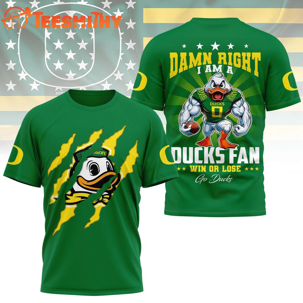 Oregon Ducks 2026 NCAA Go Ducks Mascot Special Green 3D Shirt