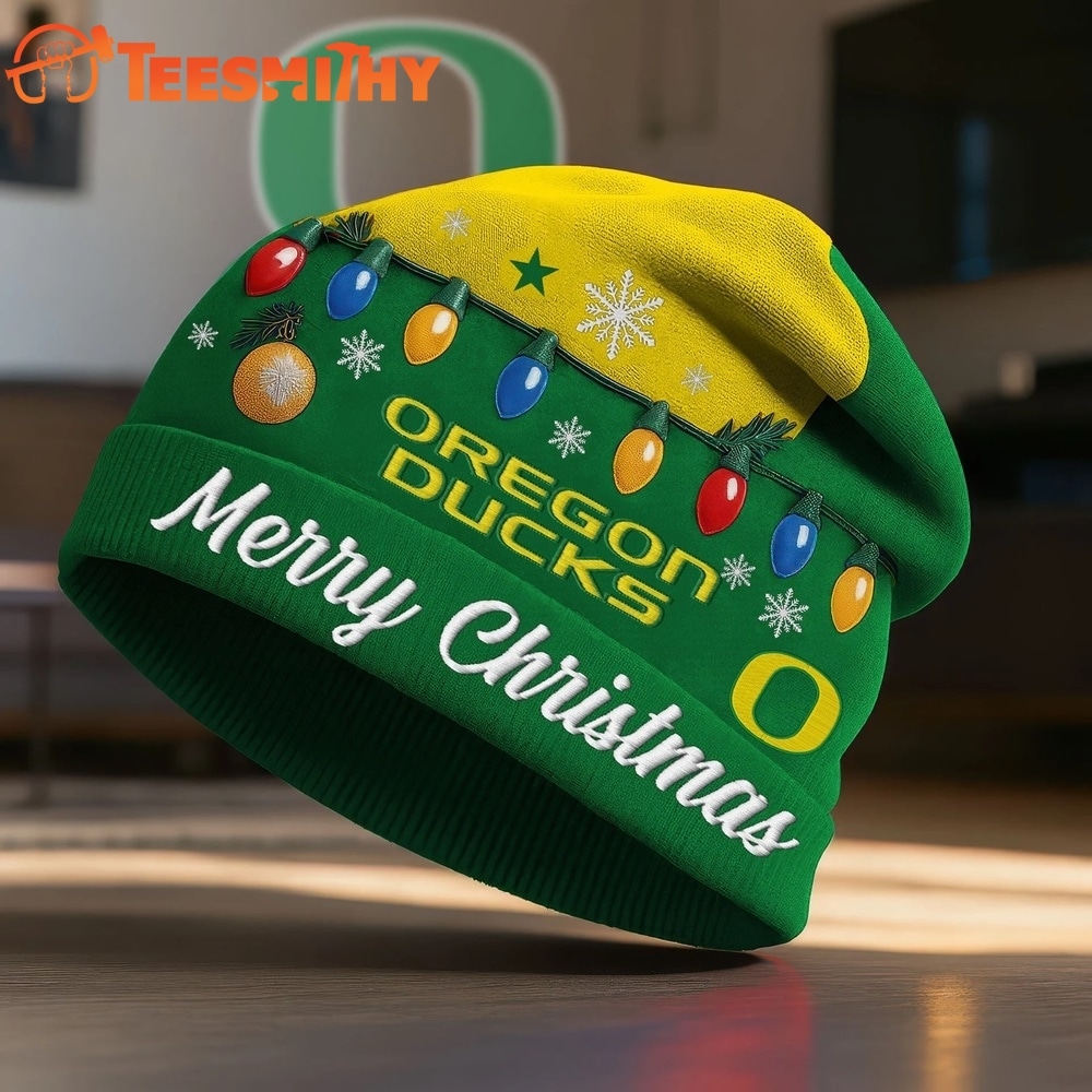 Oregon Ducks NCAA Merry Christmas Beanie Hat