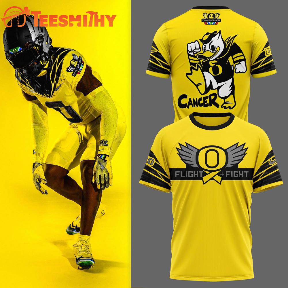 Oregon Ducks Stomp Out Cancer Heroes Yellow 3D Shirt