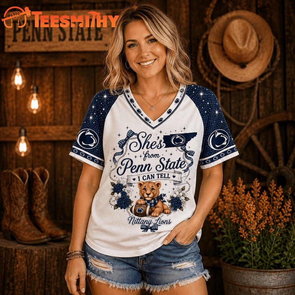 Penn State Nittany Lions NCAA Bow and Floral Team Spirit V Neck T Shirt