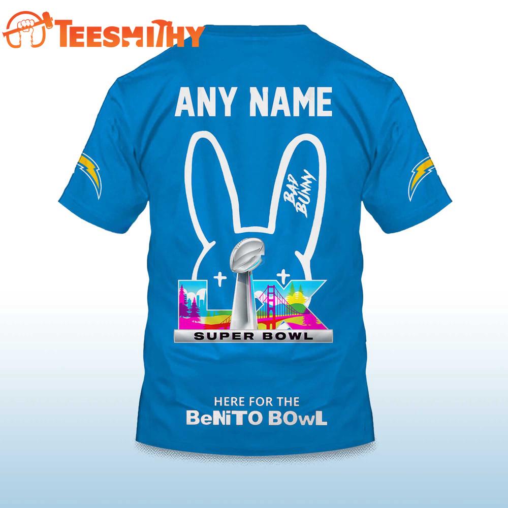 Personalized Los Angeles Chargers NFL Bad Bunny 2026 Super Bowl LX Limited Edition 3D Shirt