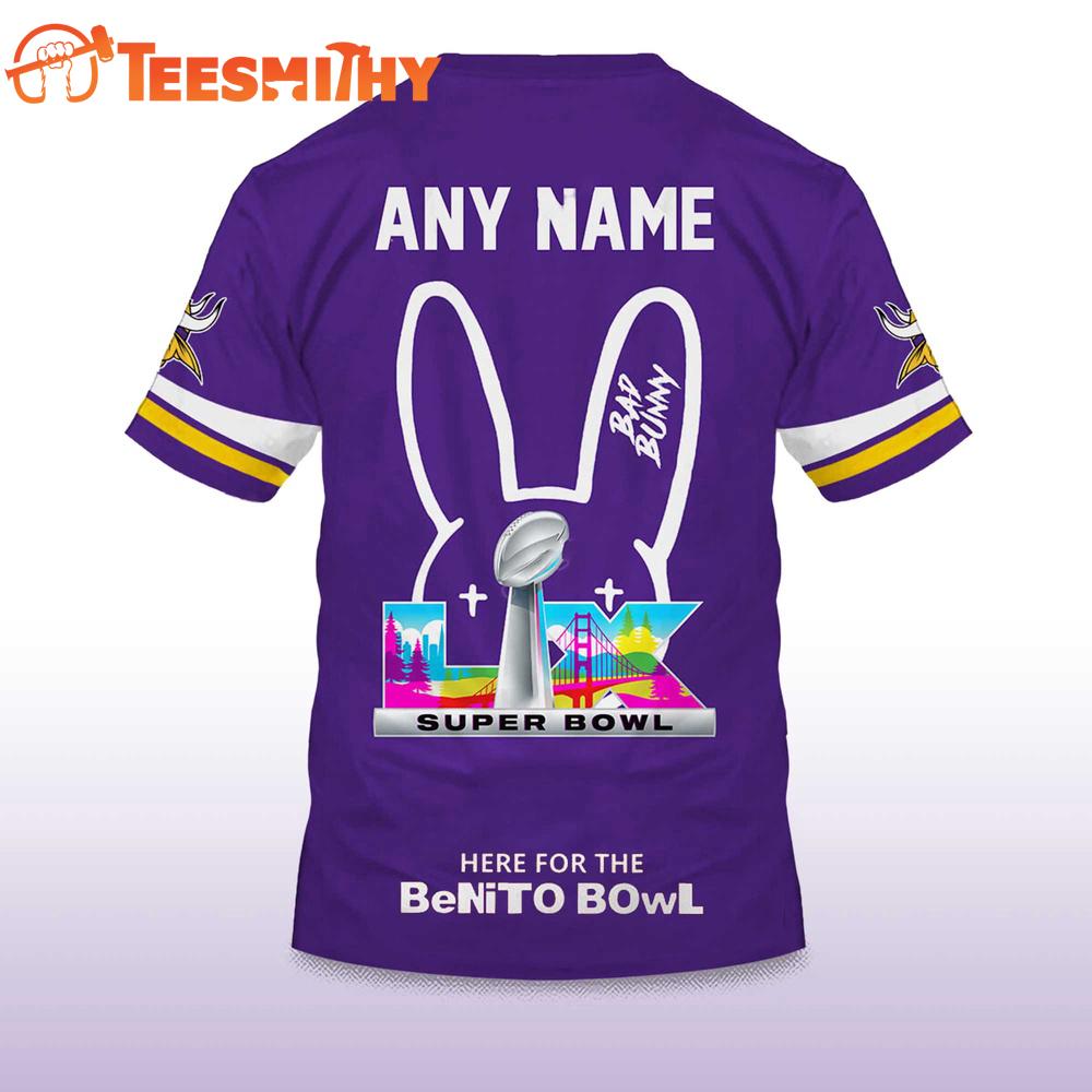 Personalized Minnesota Vikings NFL Bad Bunny 2026 Super Bowl LX Limited Edition 3D Shirt