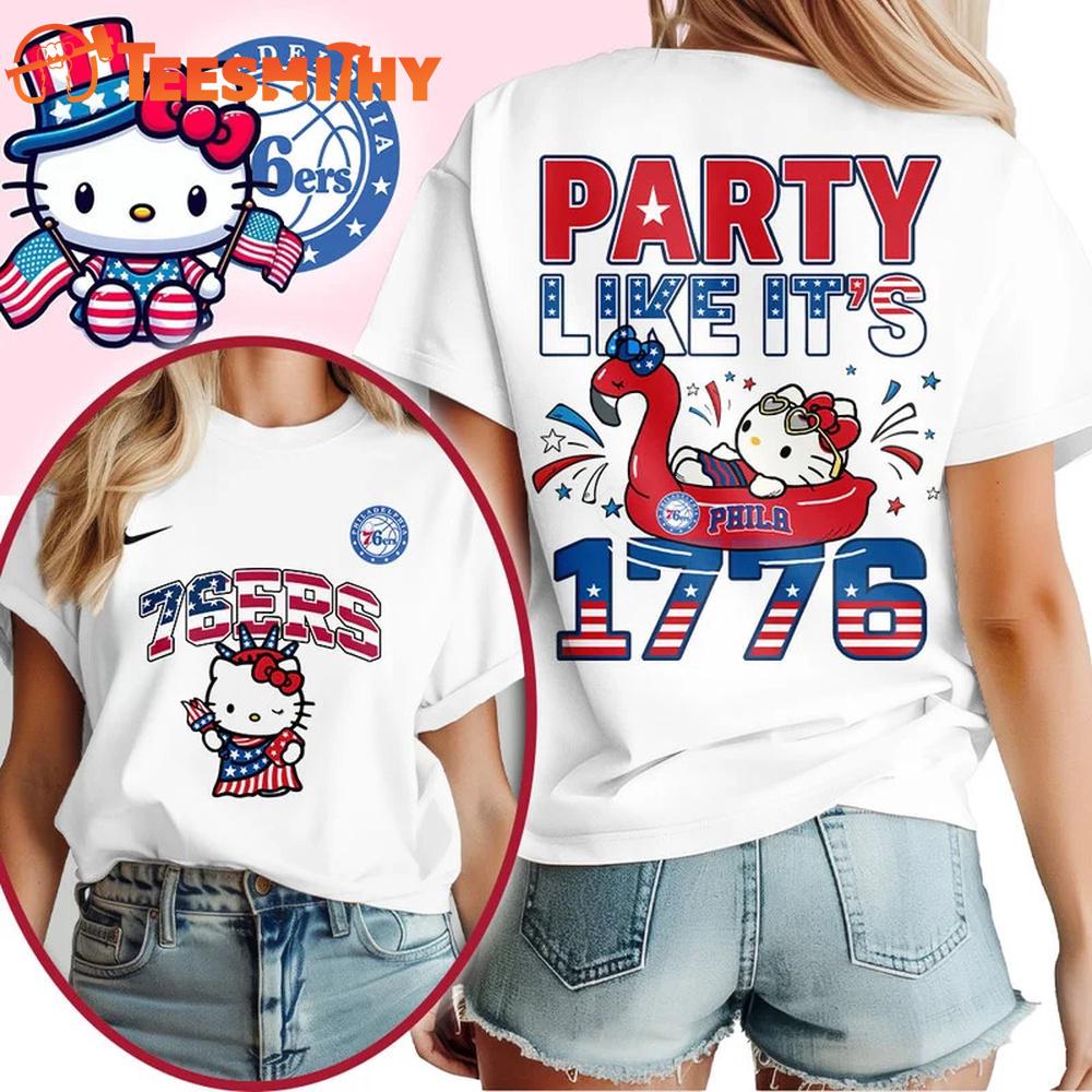 Philadelphia 76ers 2026 NBA Hello Kitty Independence Day Unisex 3D Shirt