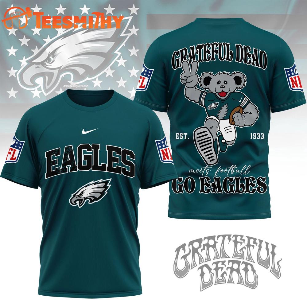Philadelphia Eagles 2026 NFL Grateful Dead Retro Bear 3D T Shirt