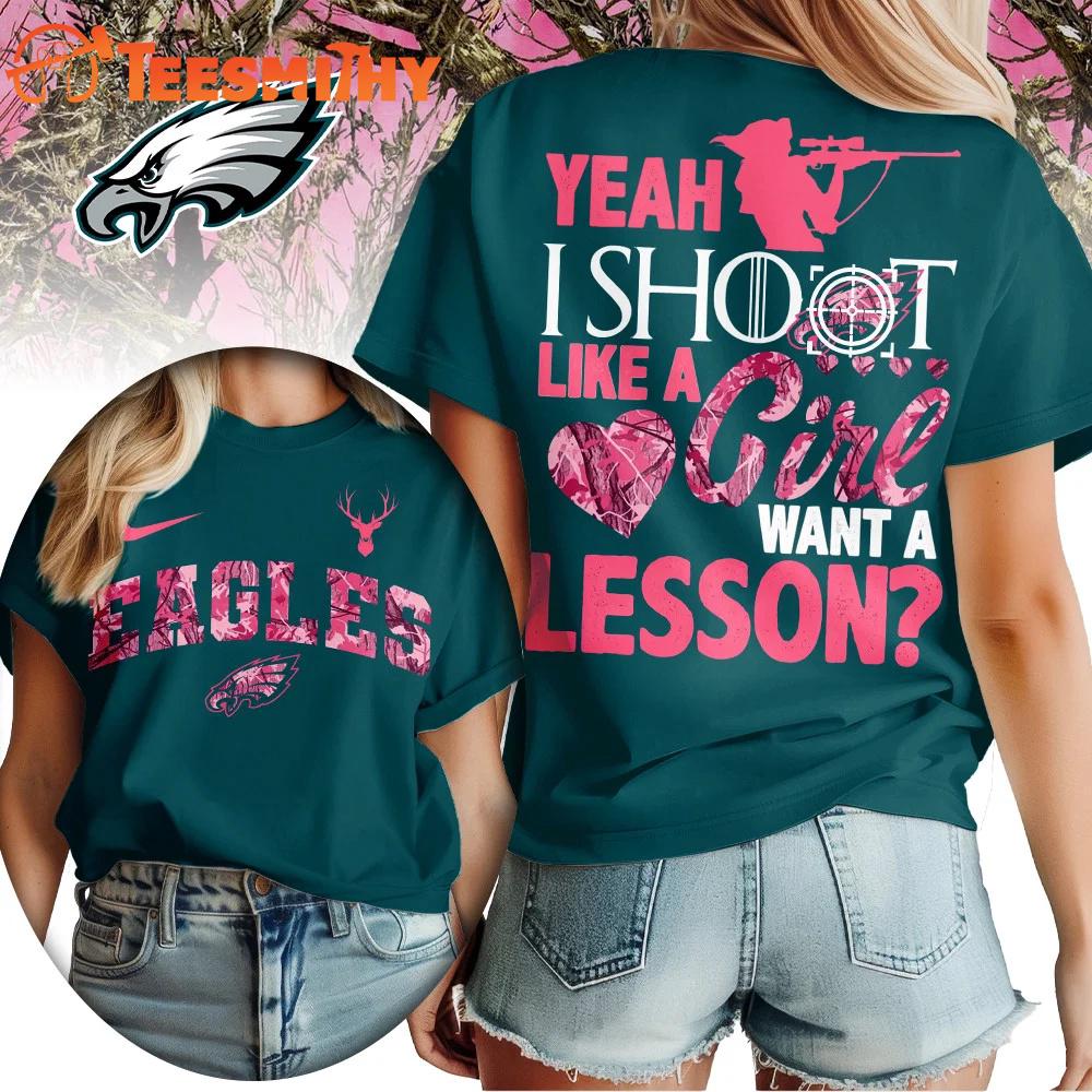 Philadelphia Eagles 2026 NFL Shoot Like A Girl All Over Print Shirt