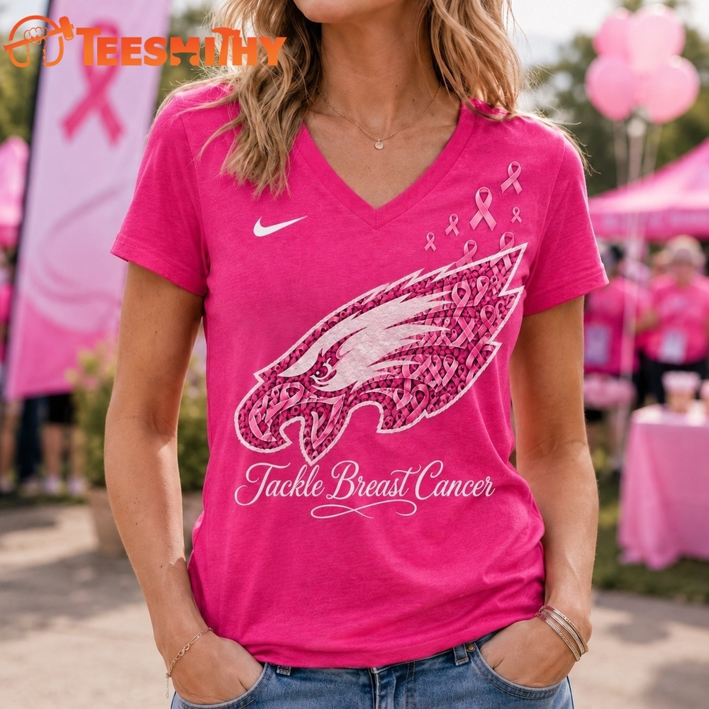 Philadelphia Eagles 2026 NFL Tackle Breast Cancer V neck T Shirt
