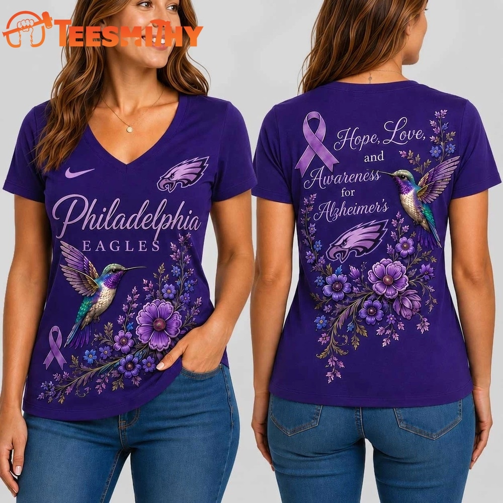 Philadelphia Eagles NFL Alzheimer’s Awareness Month V neck T Shirt