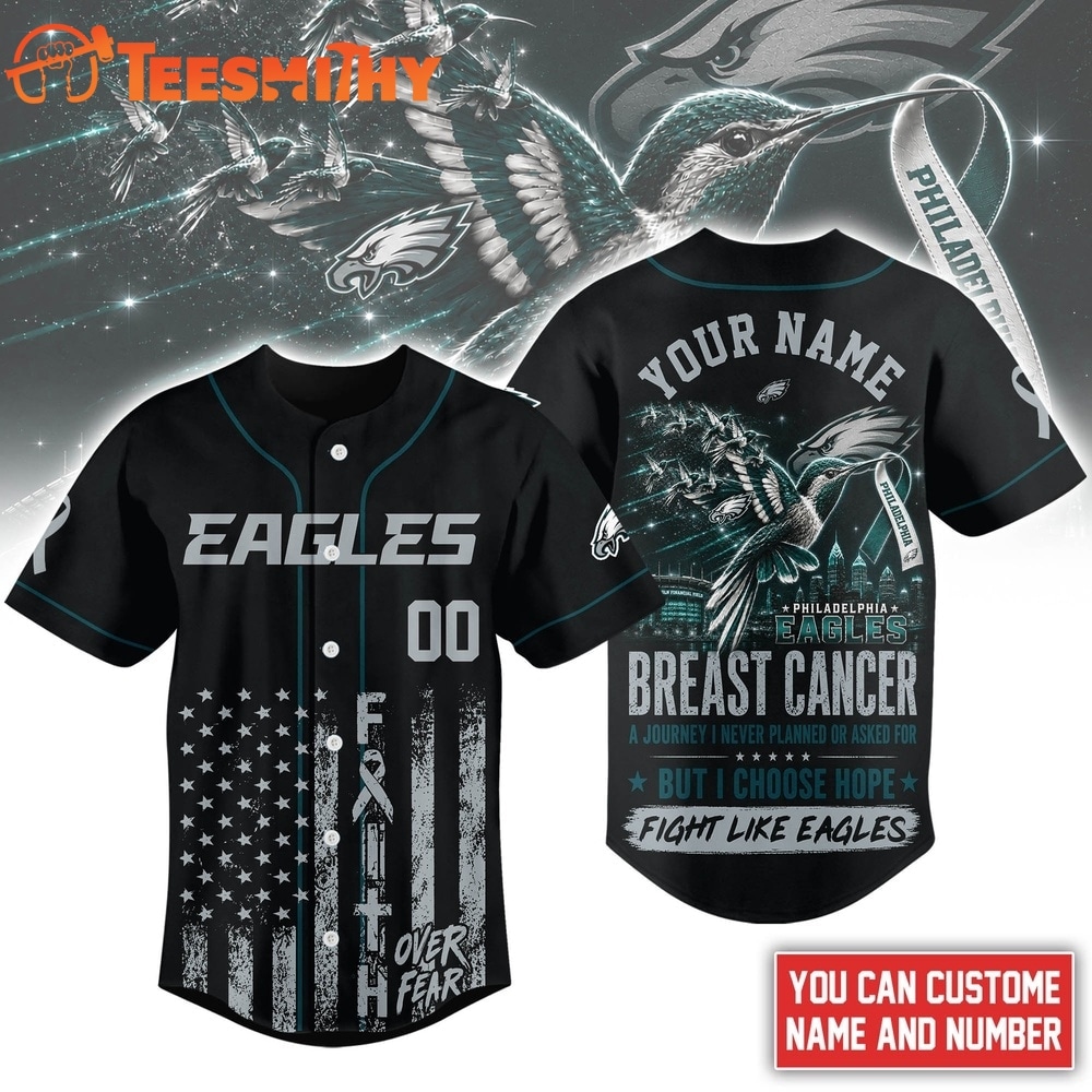 Philadelphia Eagles NFL Breast Cancer Hope Over Fear Baseball Jersey