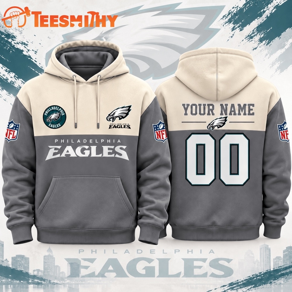 Philadelphia Eagles NFL Custom Varsity Colorblock Pullover Hoodie