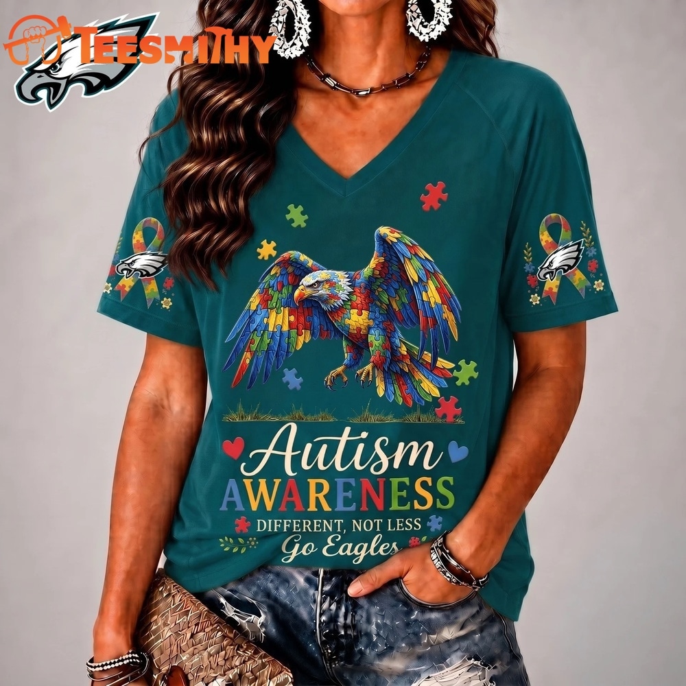 Philadelphia Eagles NFL Different, Not Less Autism Awareness V neck T Shirt