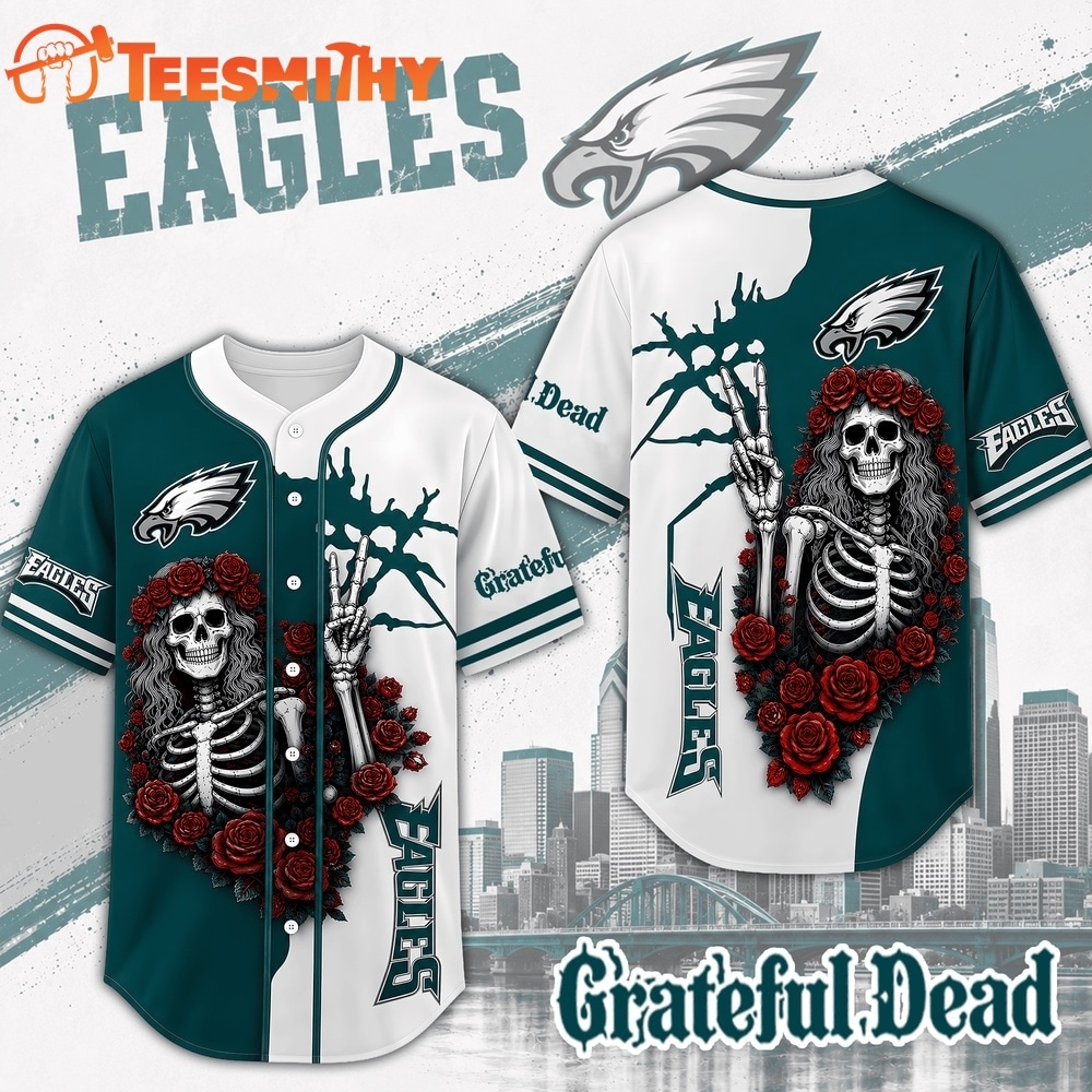 Philadelphia Eagles NFL Game Day Grateful Dead Baseball Jersey Shirt