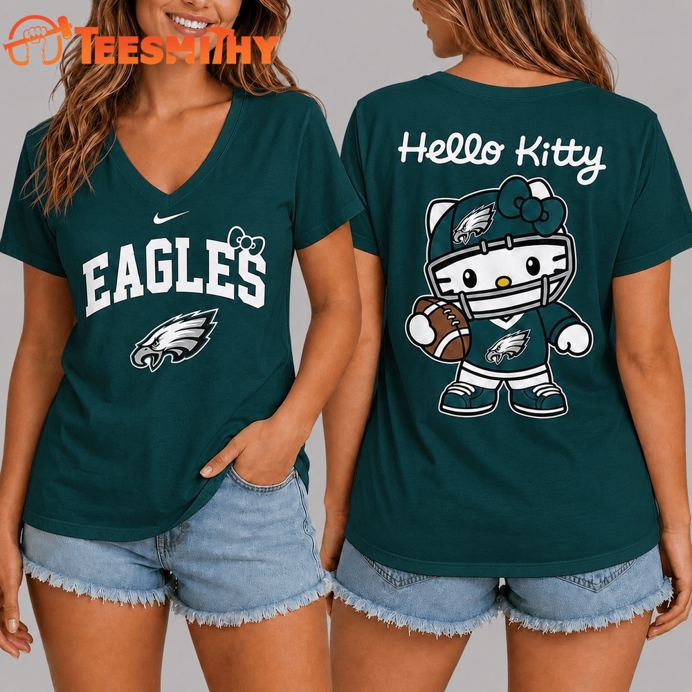 Philadelphia Eagles NFL Hello Kitty Football V Neck T Shirt