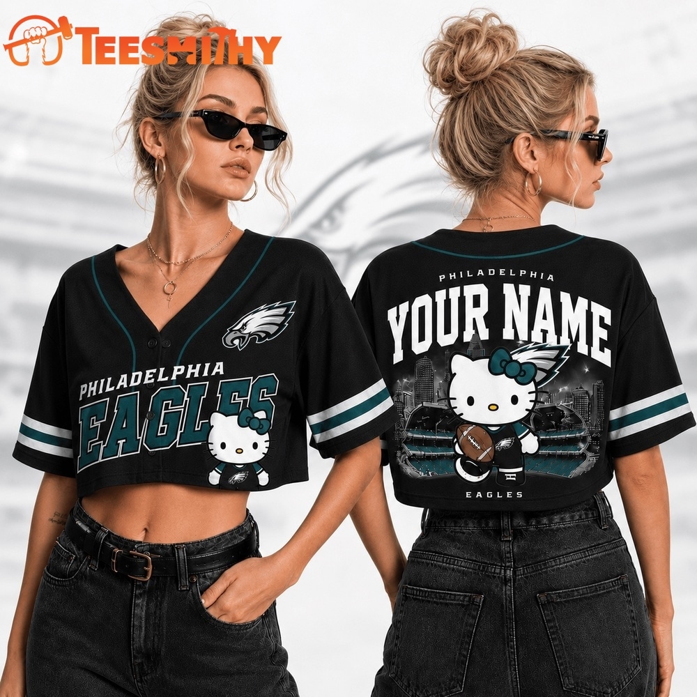 Philadelphia Eagles NFL Hello Kitty Personalized Crop Top Baseball Jersey