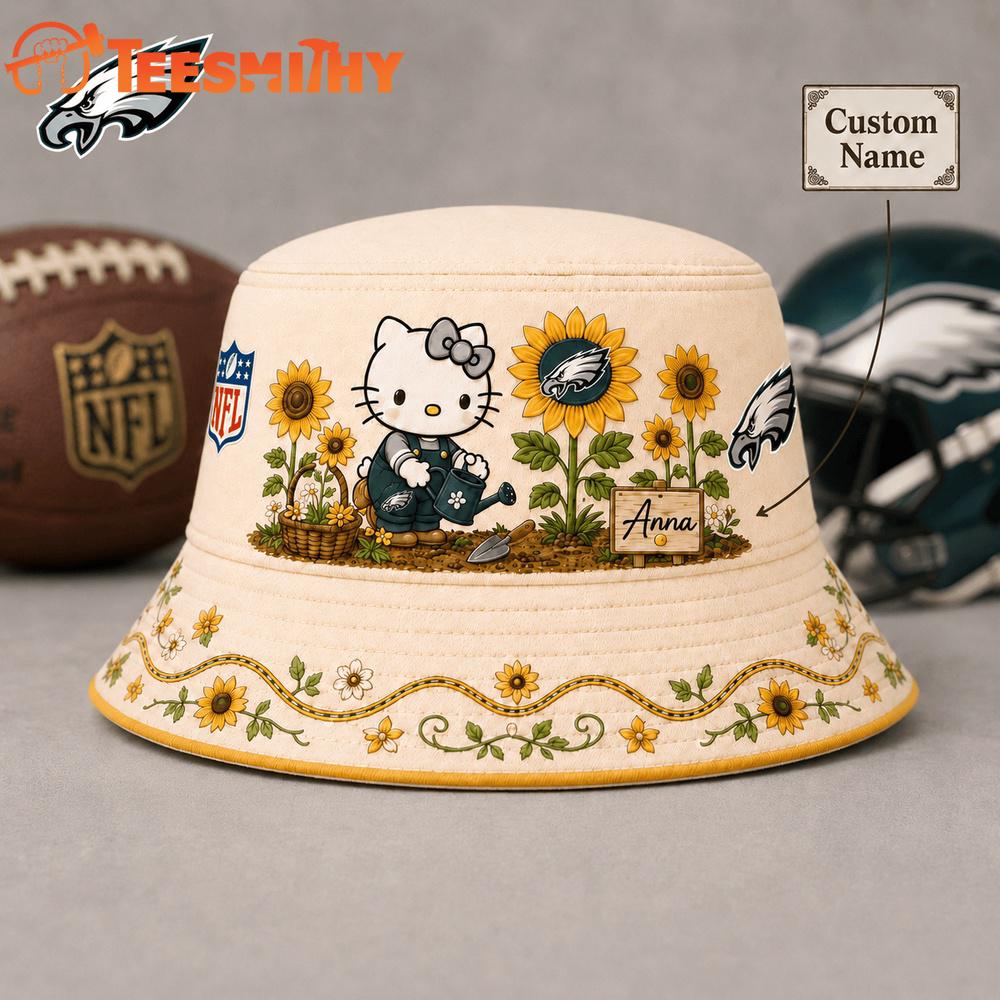Philadelphia Eagles NFL Hello Kitty Sunflower Garden Bucket Hat