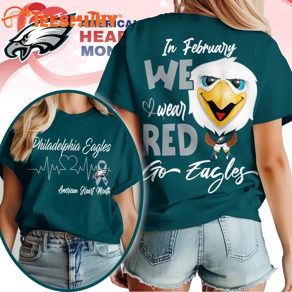 Philadelphia Eagles NFL Mascot American Heart Month Unisex 3D Shirt