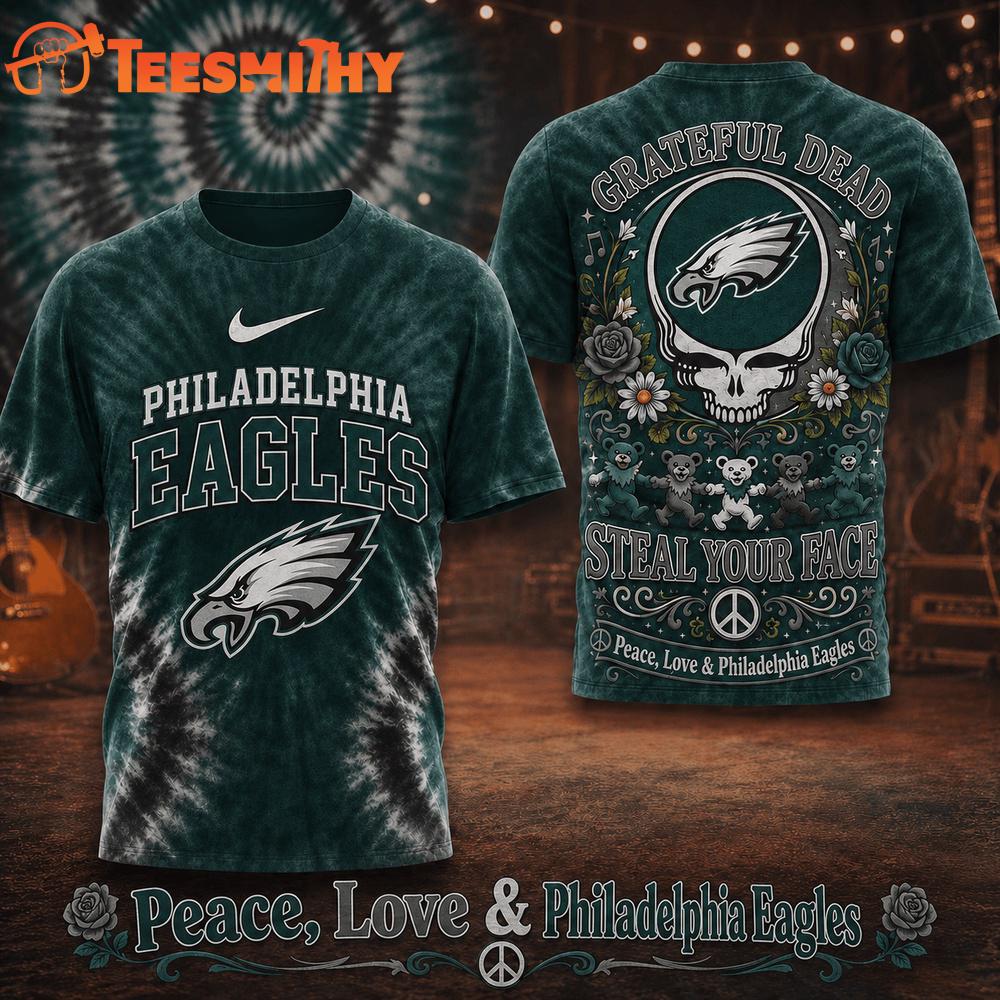 Philadelphia Eagles NFL Peace Love Greateful Dead Special New 3D Shirt