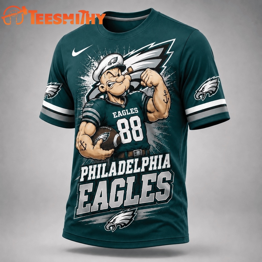 Philadelphia Eagles NFL Popeye Bold Cartoon Athletes 3D T Shirt