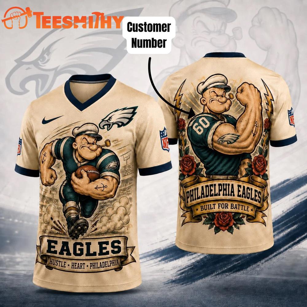 Philadelphia Eagles NFL Popeye Vintage Tattoo Football Jersey