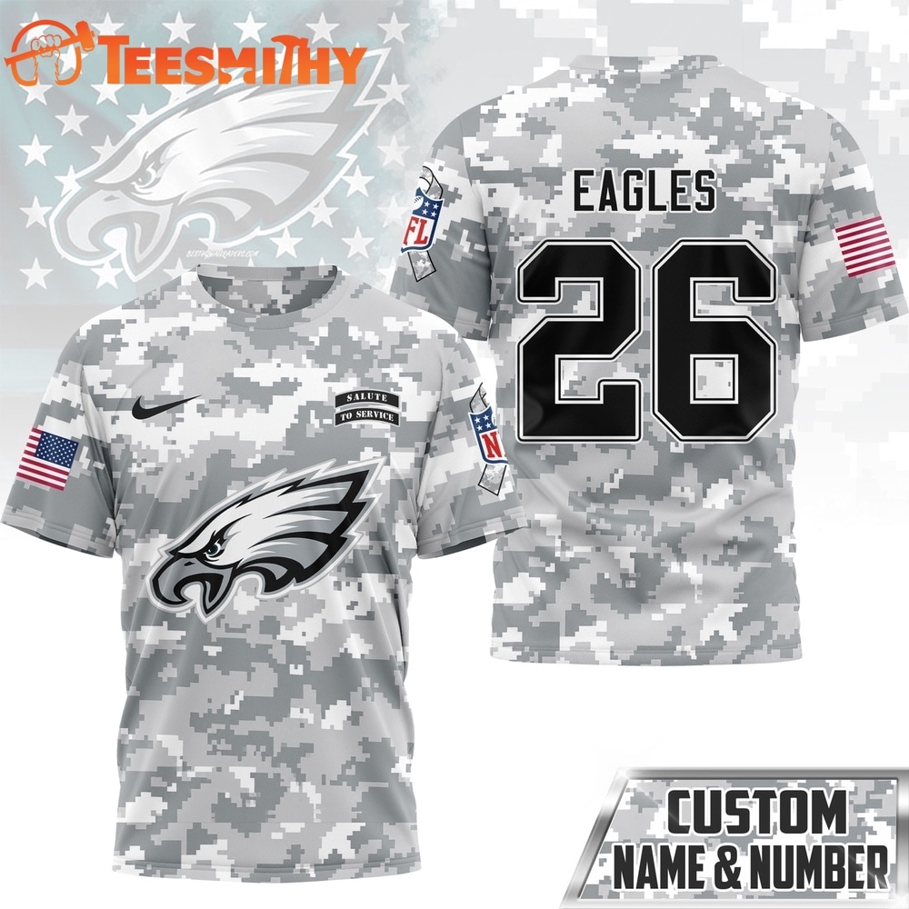 Philadelphia Eagles NFL Salute to Service Custom Name & Number Camo 3D Shirt