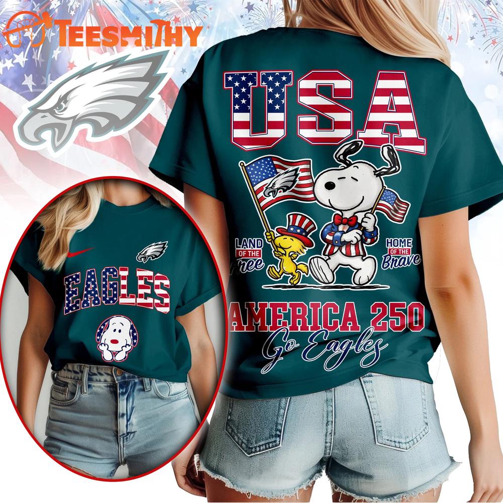 Philadelphia Eagles NFL Snoopy America 250 Years Anniversary 3D T Shirt