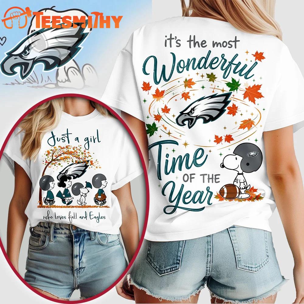 Philadelphia Eagles NFL Snoopy Fall Wonderful Time of the Year 3D Shirt