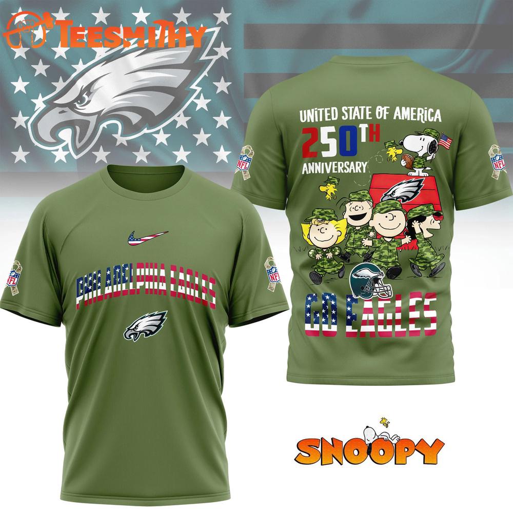 Philadelphia Eagles NFL Snoopy Peanuts Freedom 250th of America 3D T Shirt