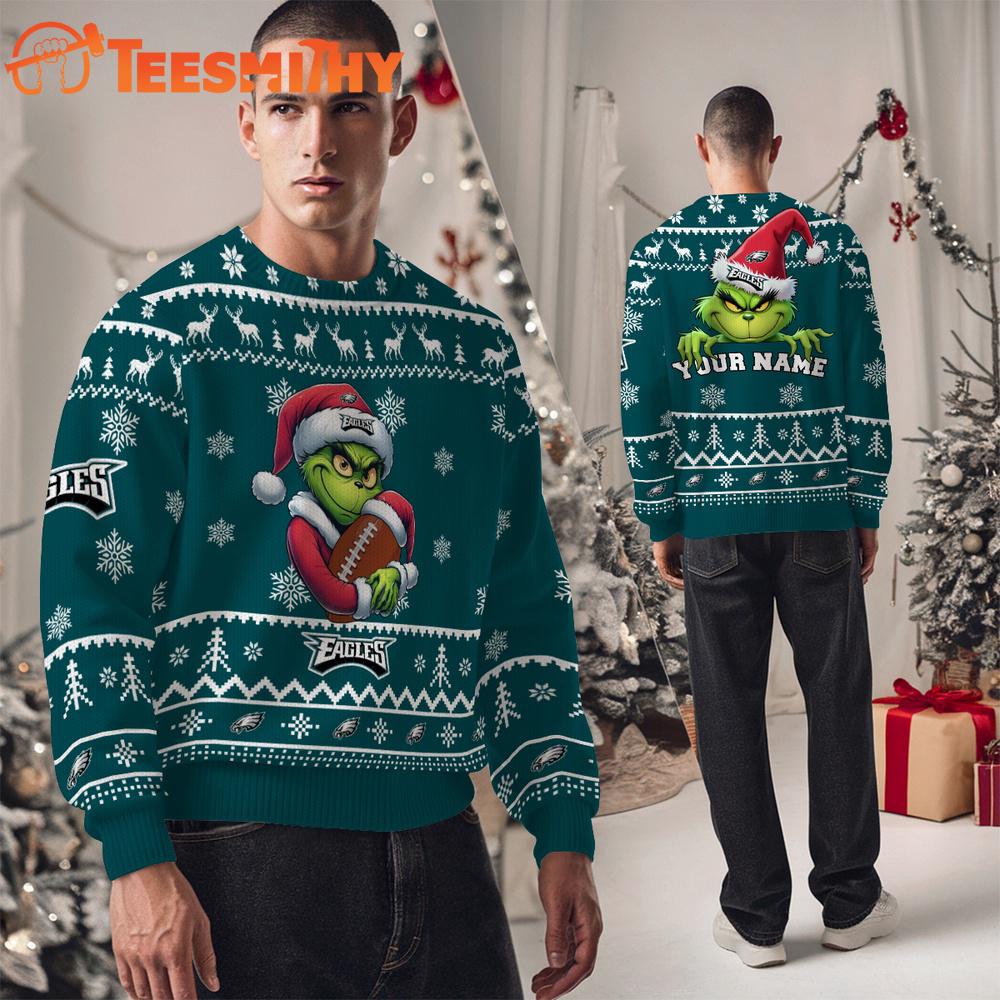 Philadelphia Eagles NFL Team Color Grinch Ugly Christmas Sweater