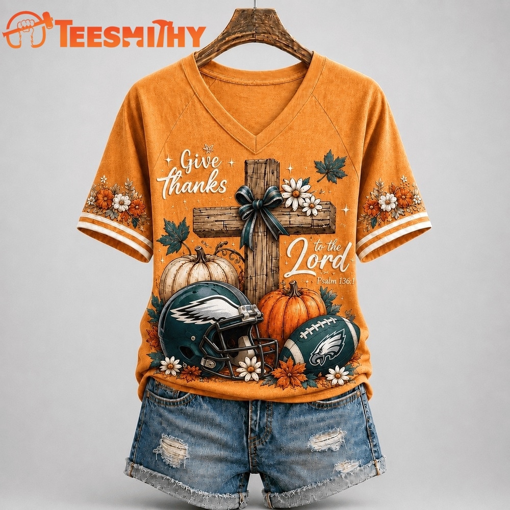 Philadelphia Eagles NFL Thanksgiving Faith And Football V Neck T Shirt