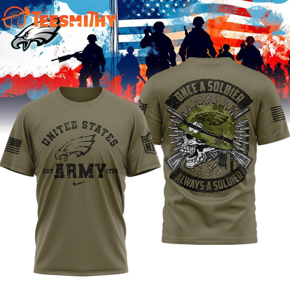 Philadelphia Eagles NFL US Army Once A Soldier Always A Soldier 3D Shirt
