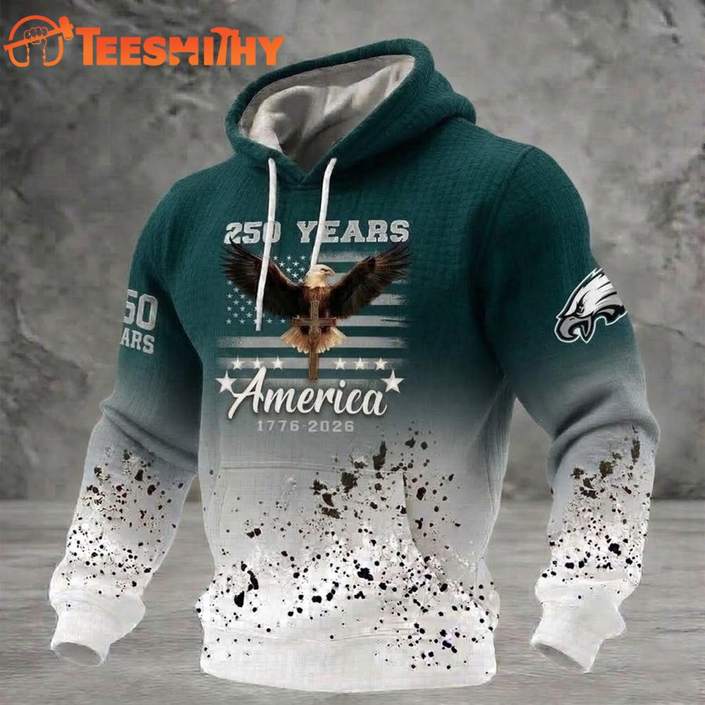 Philadelphia Eagles US 250th Anniversary Waffle Texture Strike Hoodie Shirt
