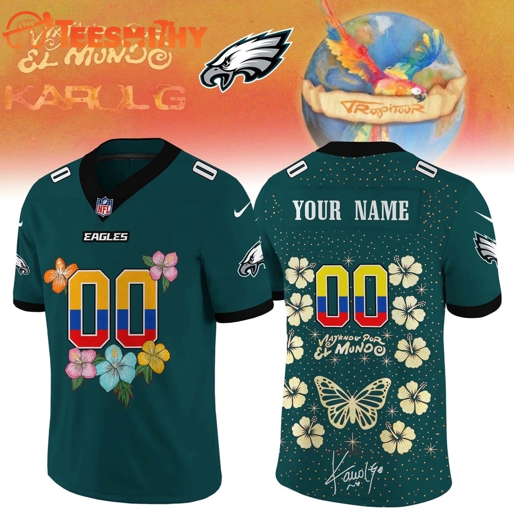 Philadelphia Eagles x Karol G VIAJANDO POR EL MUNDO TROPITOUR Signature Football Jersey