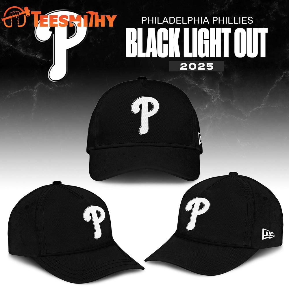 Philadelphia Phillies Black Lights Out 2025 Baseball Cap Philadelphia Phillies Black Lights Out 2025 Baseball Cap