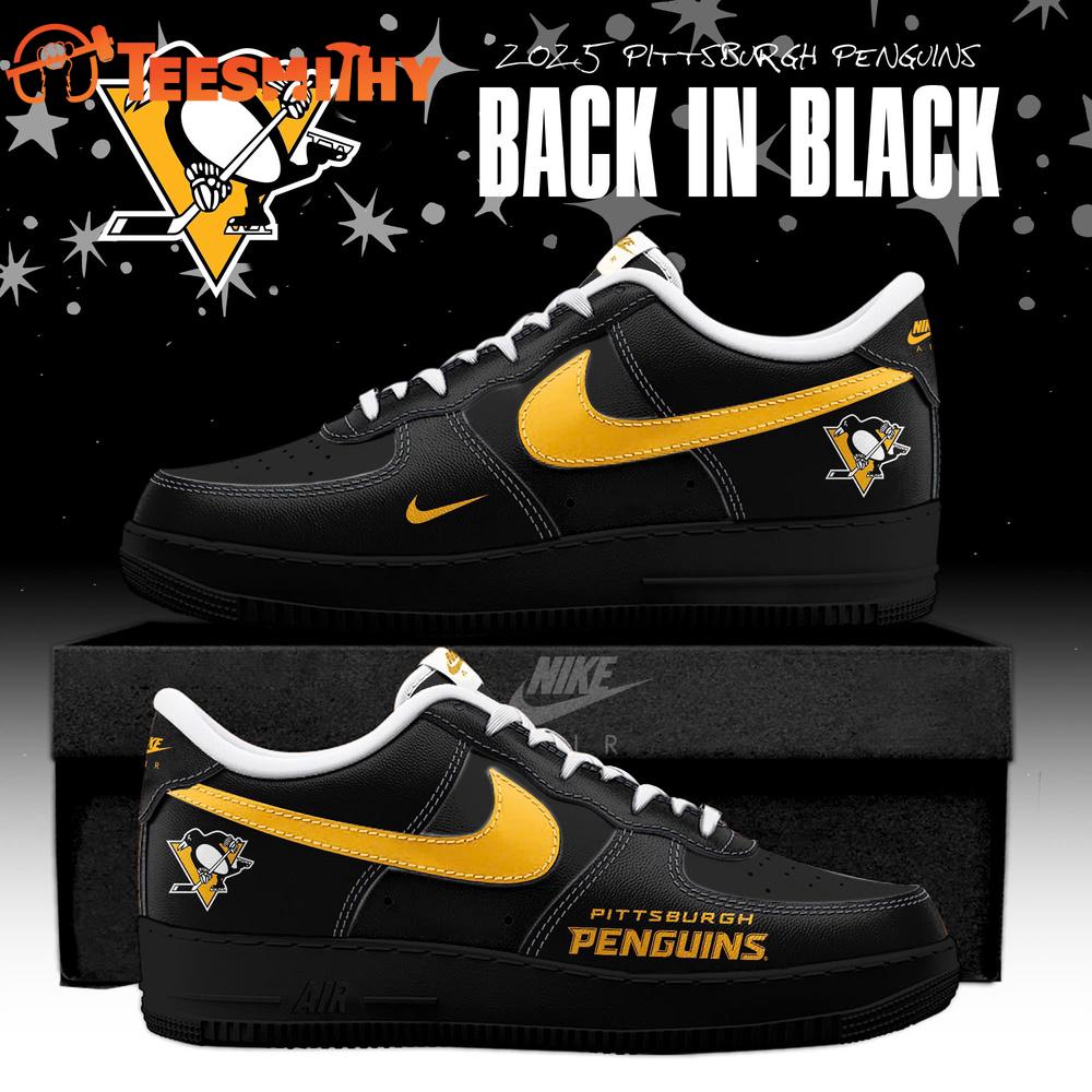 Pittsburgh Penguins Back In Black 2025 Special Edition Air Force 1 Shoes Sneaker
