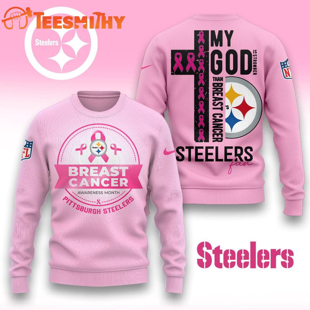 Pittsburgh Steelers 2025 NFL My God Is Stronger Than Breast Cancer Chritmas Sweater Pittsburgh Steelers 2025 NFL My God Is Stronger Than Breast Cancer Chritmas Sweater