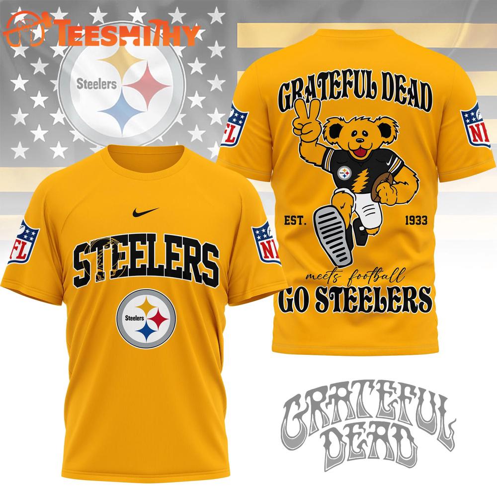Pittsburgh Steelers 2026 NFL Grateful Dead Retro Bear 3D T Shirt